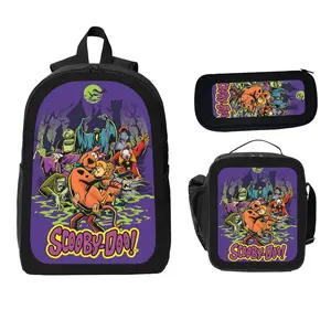 Scooby-Doo 3PCS Backpack Set for Girls Boys Cute Aesthetic School Backpack with Lunch Box Pencil Case Lightweight Bookbag for Teens Trendy Tiktok Backpack for Travel School Work Fashionable Durable Daypack