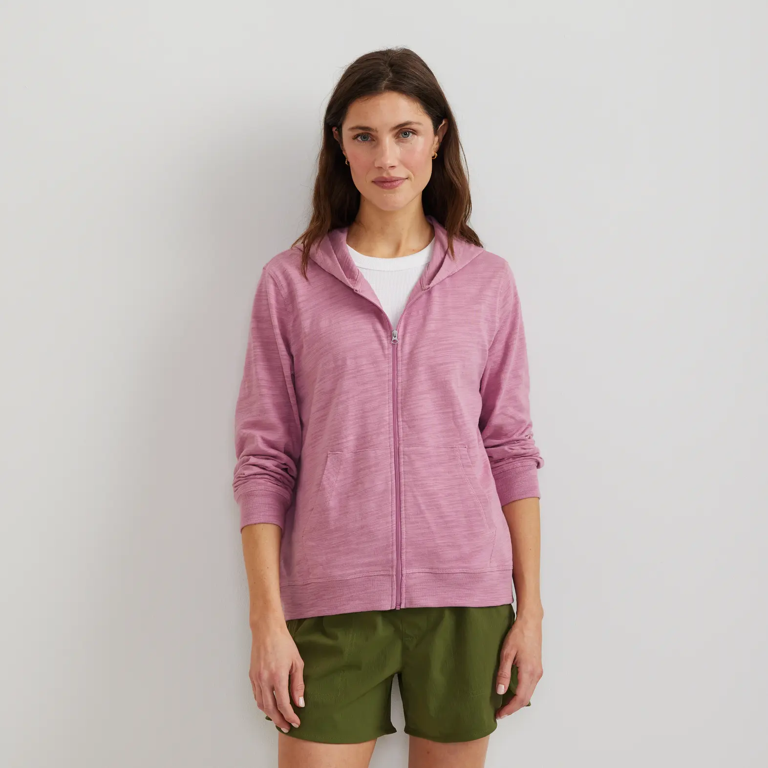 Eddie Bauer Women’s Waverly Cotton Slub Full-Zip Sweatshirt 100% Cotton Pocket Detail Weekend Casual Lightweight Womenswear