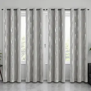 4 Panels Thickened Wavy Textured Foil Curtains with High Light Blocking Rate, Privacy Protection, Top Grommet Design for Easy Installation & Maintenance, Suitable for Bedroom, Living Room, and Room Divider