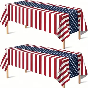 2pcs/set American Flag Design Tablecloth, Patriotic Disposable Plastic Tablecloth, Independence Day Party Decorations, Fiesta Party Decorations, 250th Anniversary Supplies