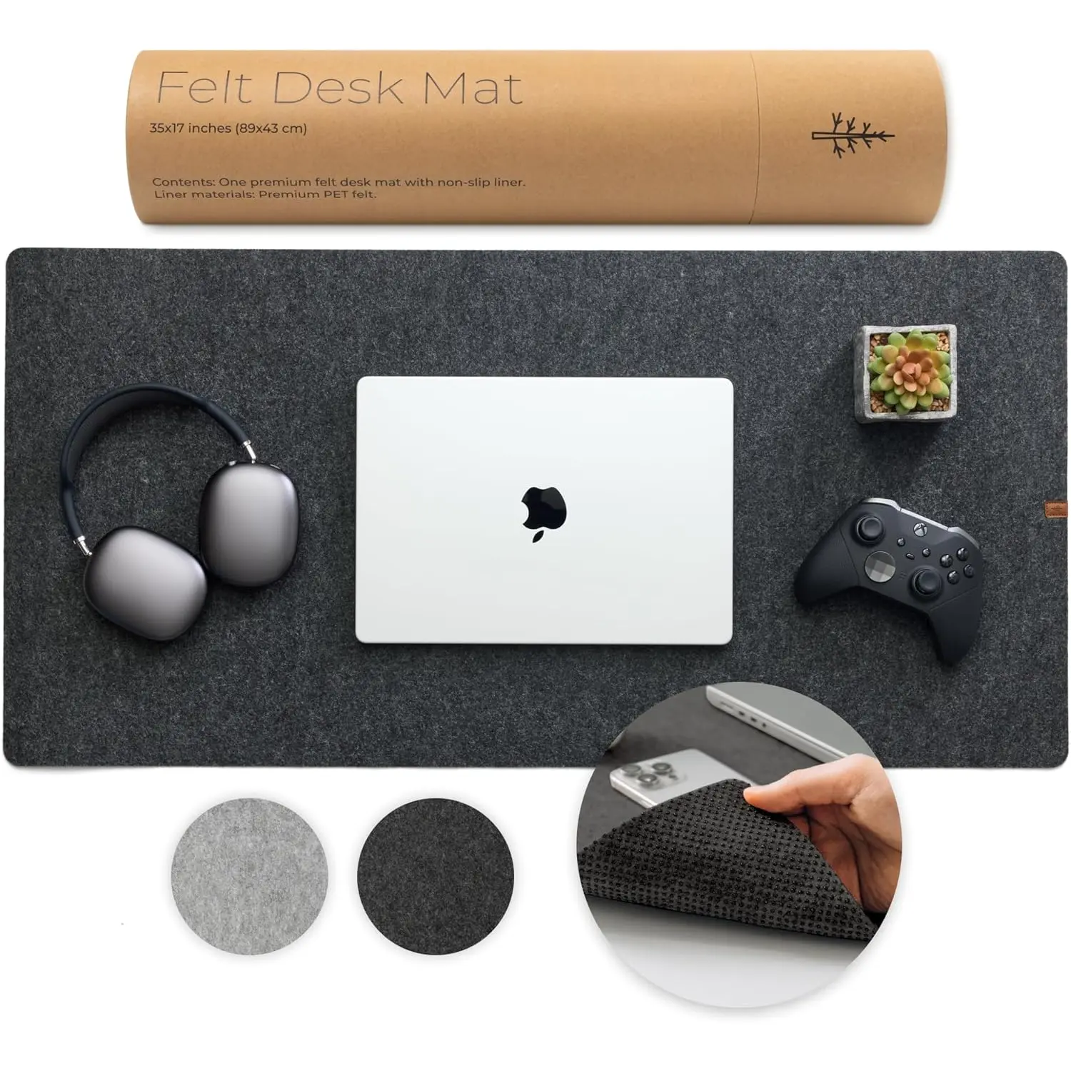 Large Felt Desk Mat - Charcoal - 35 x 17 inch - Full Desk Keyboard Mat - Computer Desk Mat for Keyboard and  Pad - Desktop Mat - Large Felt Desk Pad