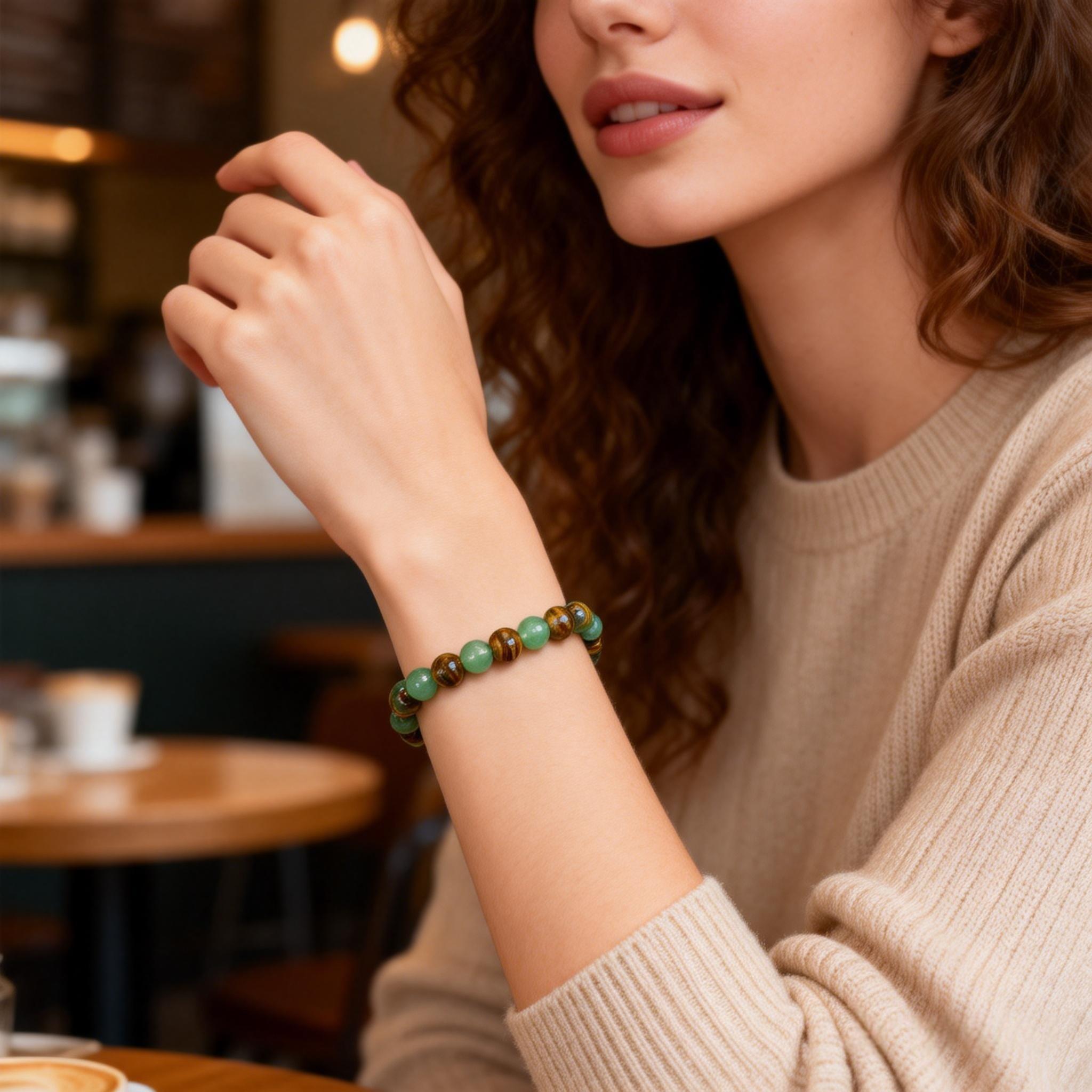 Money Attraction Necklace Set with Green Aventurine & Tiger Eye Pendant Healing Crystal Stone ,Matching Bracelet Wealth Abundance Crystal Jewelry Gift for Men Women