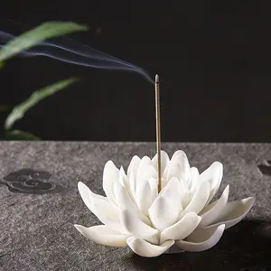 White Ceramic Lotus Incense Burner - Light & Scented Aroma Diffuser for Home Fragrance Decor - Sizes S & L Available