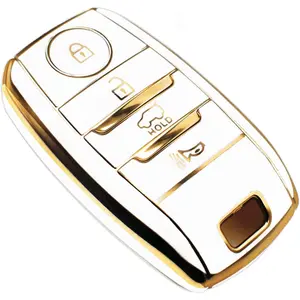 Key Fob Cover Compatible with Kia Forte Koup NIRO Optima Rio Sorento Soul Sportage Smart 4 Buttons TPU Remote Keyless Key Fob Case Protection Shell Accessories, White, Not for Flip Key