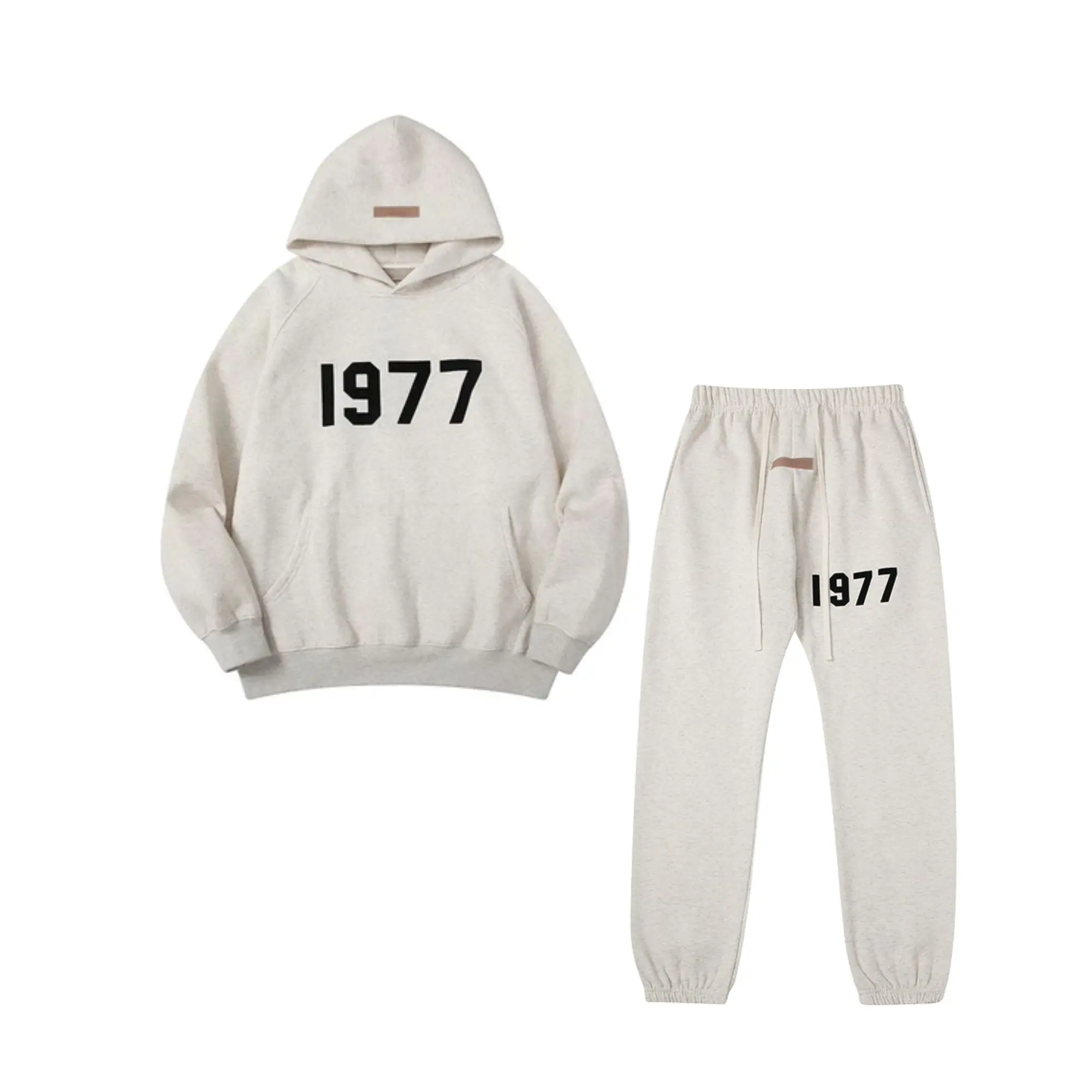 1977 Gray Hoodie and Sweatpant Set, Hip Hop Streetwear Tracksuit New 2026, Classic Style Unisex Pullover & Jogger Pants Outfit