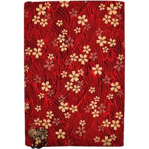 Handmade A5 Book Cover Fixed Non-Stretch Fabric Sleeve with Bookmark Notebook Journal Bible 5.5x8.5 Small Gift for Women - Red Cherry Blossoms