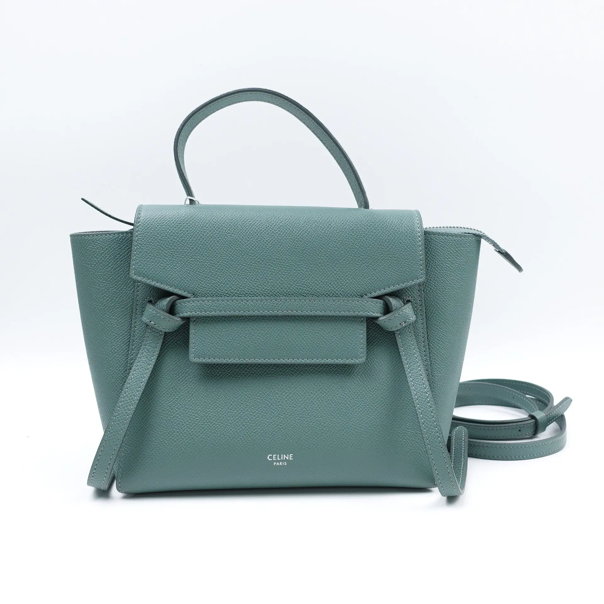 Pre-owned Celine grained calfskin Top Handle Bag Nano Belt Bag Green T10423237