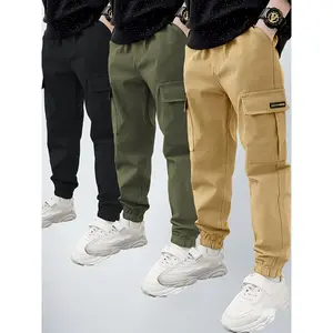 3-Pack Boys' Cargo Pants Long Pants, Loose Fit Woven Fabric Multi-Pack Casual Pants for Kids