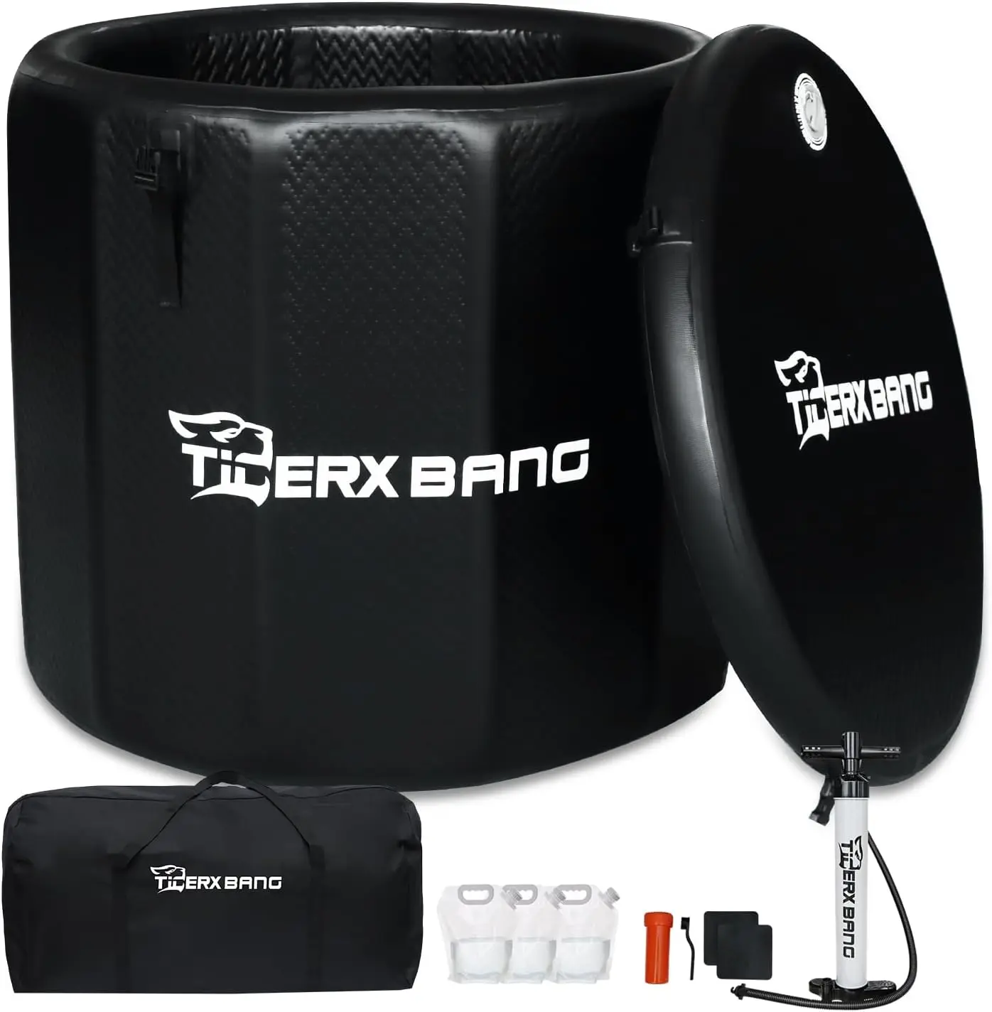 TIGERXBANG Ice Bath Tub,Inflatable Cold Plunge Tub, Water Chiller Compatible,151.3-237.8Gallon Portable Ice Plunge Tub for Athletes, Adult Ice Bath Enthusiasts(Circle Classic Black)