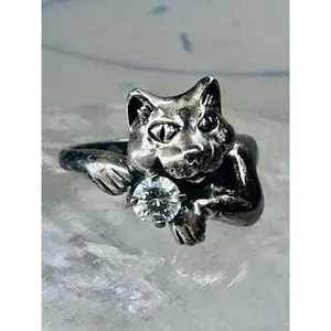 Smiling Cat ring crystal CZ  KBN Kabana band size 5 sterling silver women girls