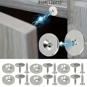 12-Pack Cabinet Door Magnetic Closures, Invisible Metal Magnet Clips, Hardware, Suitable for Various Materials, Kitchen Glass Doors, Furniture Cabinets