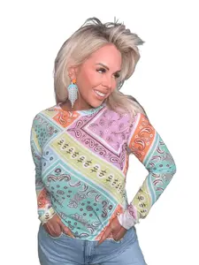 Multi Pattern Long Sleeve Mesh Top