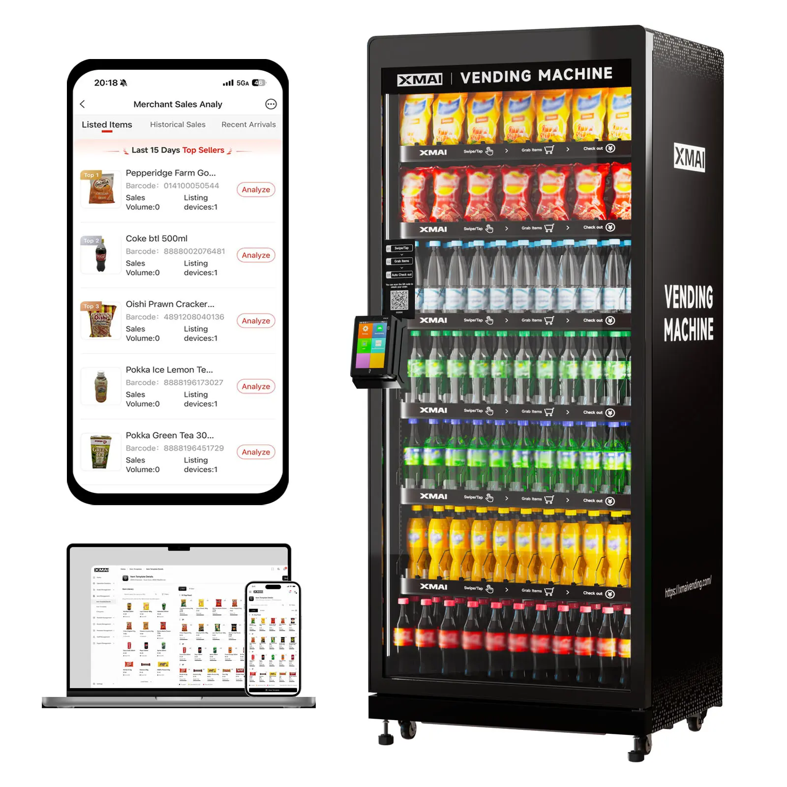 XMAI Max M680 Smart AI Vending Machine for Business - 99.7% AI-Powered Recognition Accuracy Vending Machine for Sale Card Reader & App Control Refrigerated Commercial Snacks and Drinks Combo with Credit Card & NFC Payment