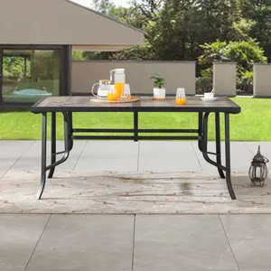 Top Space Outdoor Dining Table with Umbrella Hole for Garden, Yard, Balcony, Porch - Beige&Black