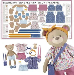 - Sewing Kit for  & Beginners - Cut & Sew Fabric Panel  Sewing Patterns Pre-Printed on The Fabric - DIY Rag Doll Kit with Clothes - Betsy Bear Sewing Project - Incl. Video Instructions