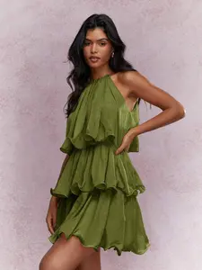 MISSGUIDED Elegant Tiered Ruffle Sleeveless Mini Dresses Christmas