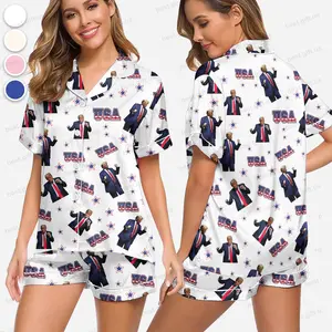 Trump Pajama Set, Trump Dancing Pajamas Set, Trump Premium Satin Pajama, Trump Supporter Sleepwear, Women Lounge Wear, Premium Pajamas, Gift For Her Him