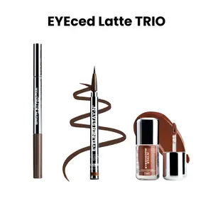 EYEced Latte Trio: Eyeshadow, Eyeliner, Brow & Freckle STAY-N trio - Smudge-Proof, Water Resistant with Peptides & Hyaluronic Acid