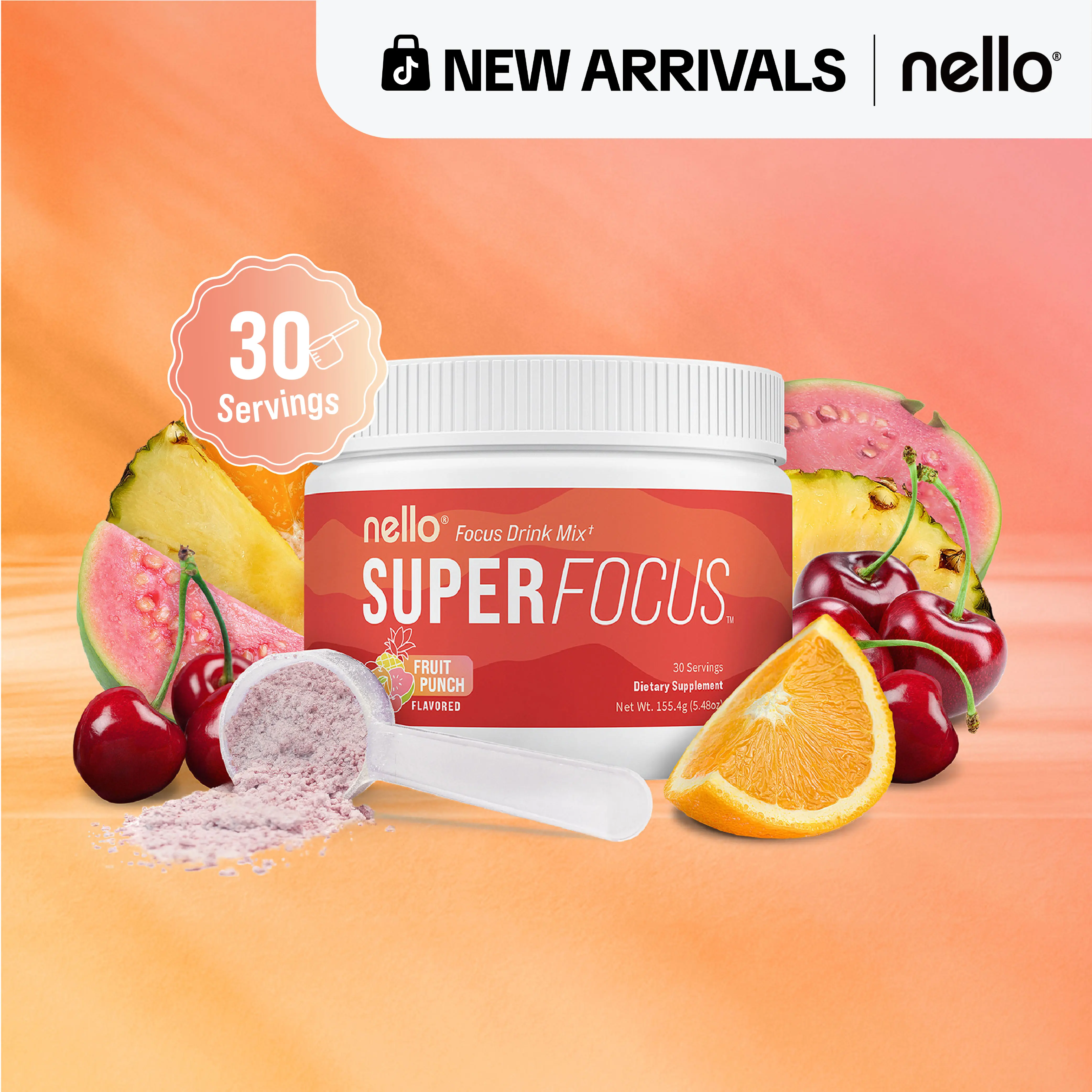 Nello Superfocus – Nootropic Drink Mix with Lion’s Mane, Rhodiola & Alpha-GPC – 30 Serving Tub – Supports Memory, Brain Health & Mental Stamina, Enhances Clarity & Sharpness, Helps Fight Brain Fog – Travel Packets (30 Servings)