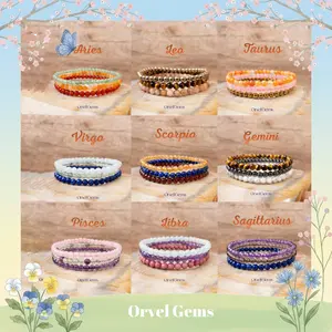 Zodiac Crystal Bracelet Stack • 4mm Tiny Gemstone Beads • Dainty Stackable Birthstone Astrology Healing Jewelry • Gift for Friends & Family