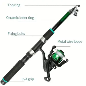 Adjustable Lure Fishing Rod Set, Dual Color Options, Portable Lightweight Spinning Reel, Includes Fake Bait Hooks, Beginner Freshwater Saltwater Gear