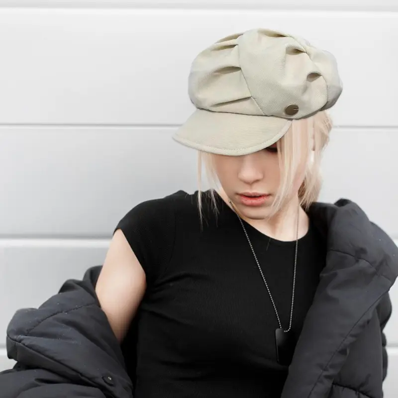 Women's 8-Panel Octagonal Beret, French Style Elegant Slouchy Painter Cap, 2-Tone Beige & Black Print, UV Prevention, Inelastic Polyester, Hand Wash Only Hats, Sun Protection, Do Not Dry Clean, Female, Printed, Anti-Uv Hats, Polyester Fits, French Beret,,