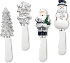 Supreme Housewares Chill Out Cheese Spreaders, Hand-Painted Resin Handles with Stainless Steel Blades for Spreading Cream Cheese, Butter, and Jam, Assorted Christmas Designs, Set of 4