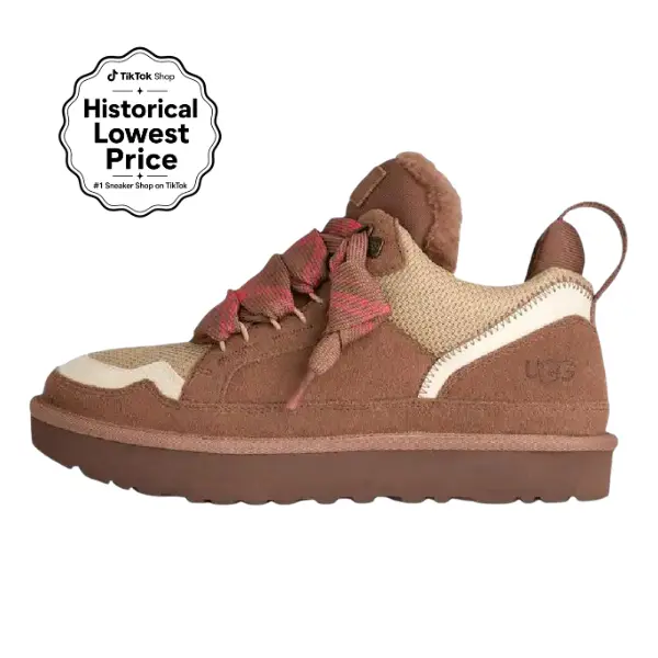 UGG Lowmel 'Rocky Oak' Women's Winter Sheepskin Sneakers - Round Toe, Lace-Up, Colorblock Suede, Comfy Sports Footwear, Walking Shoes, Trainer, Casual Shoes