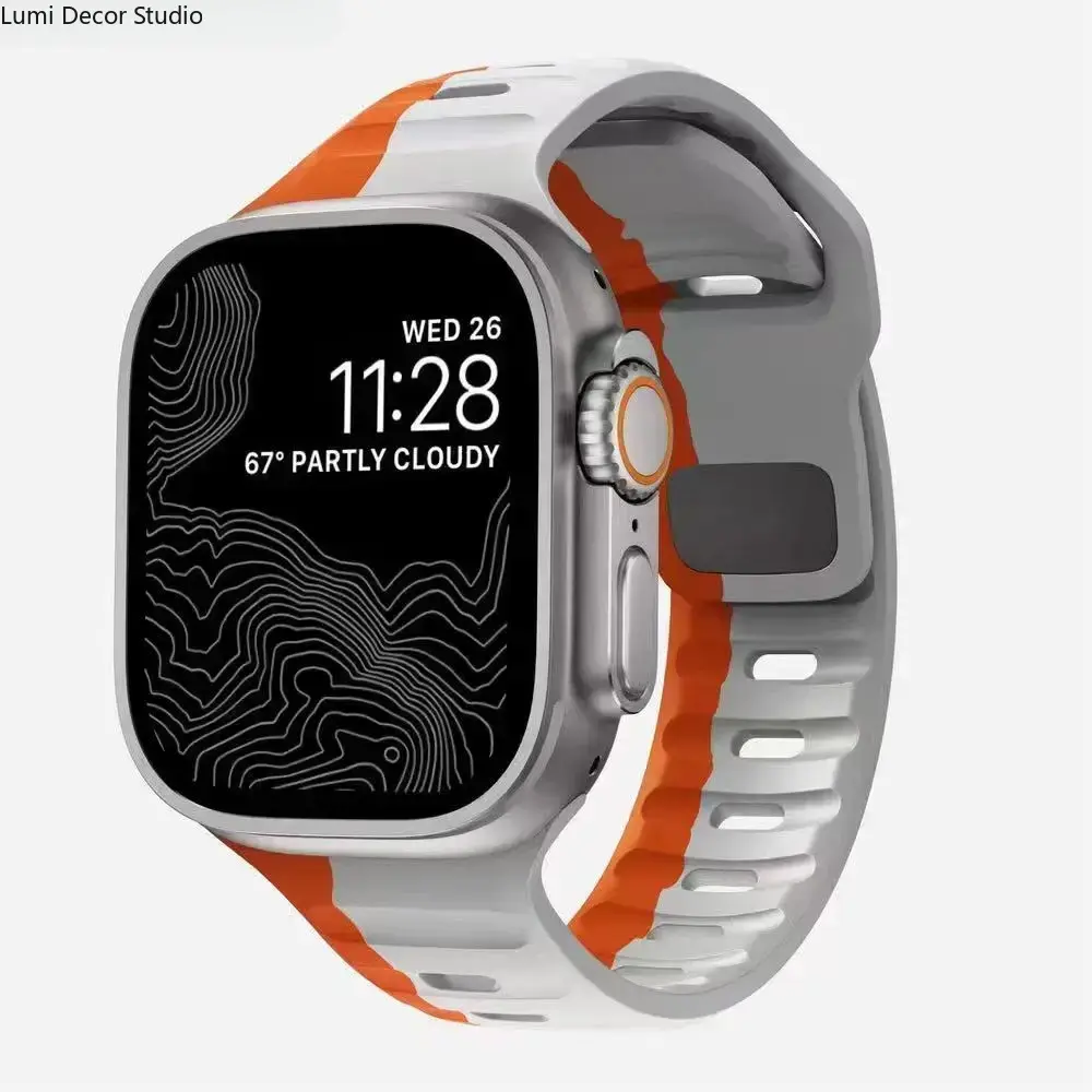 Two-Tone Silicone Sport Watch Band With Square Buckle, Compatible With Apple Watch Ultra 2 & Series 9, Breathable And Durable Wristband For Men And Women, Perfect For Daily And Workout Use