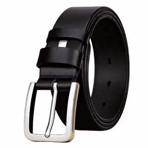 Men's Leather Dress Belt – 1.44" Wide Classic Belt with Single Prong Buckle – Black Formal & Casual Wear