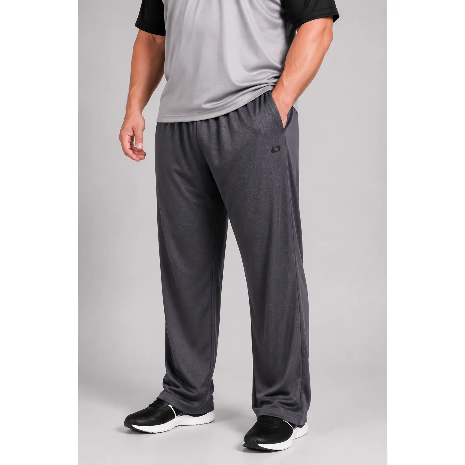 Men's Big & Tall Open Bottom Elastic Fabric Athletic Pants, 38-in Inseam, Moisture-Wicking Birdseye Mesh Training Pants with Deep Pockets, Breathable Activewear for Fitness & Everyday Comfort