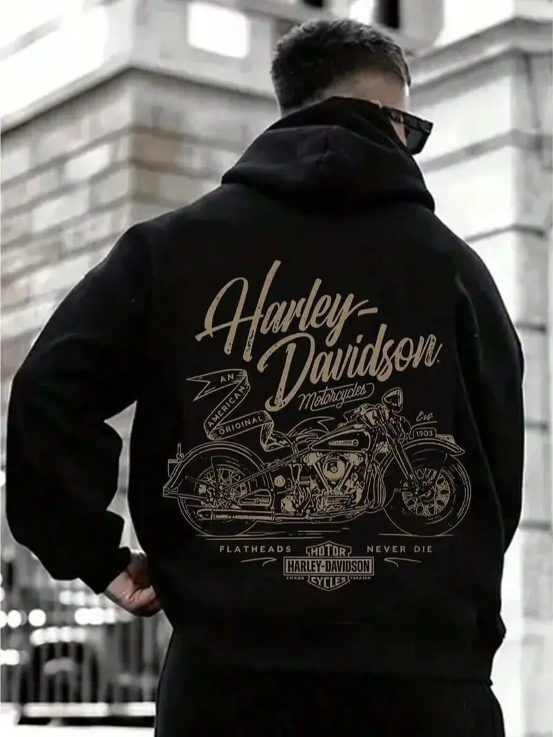 Vintage Motorcycle Graphic Hoodie, Retro Biker Heavyweight Sweatshirt, Oversized Hooded Pullover, Distressed American Chopper Apparel, Charcoal Black Streetwear Top, Gift for Motorbike Lovers, Trendy Grunge Aesthetic Outerwear