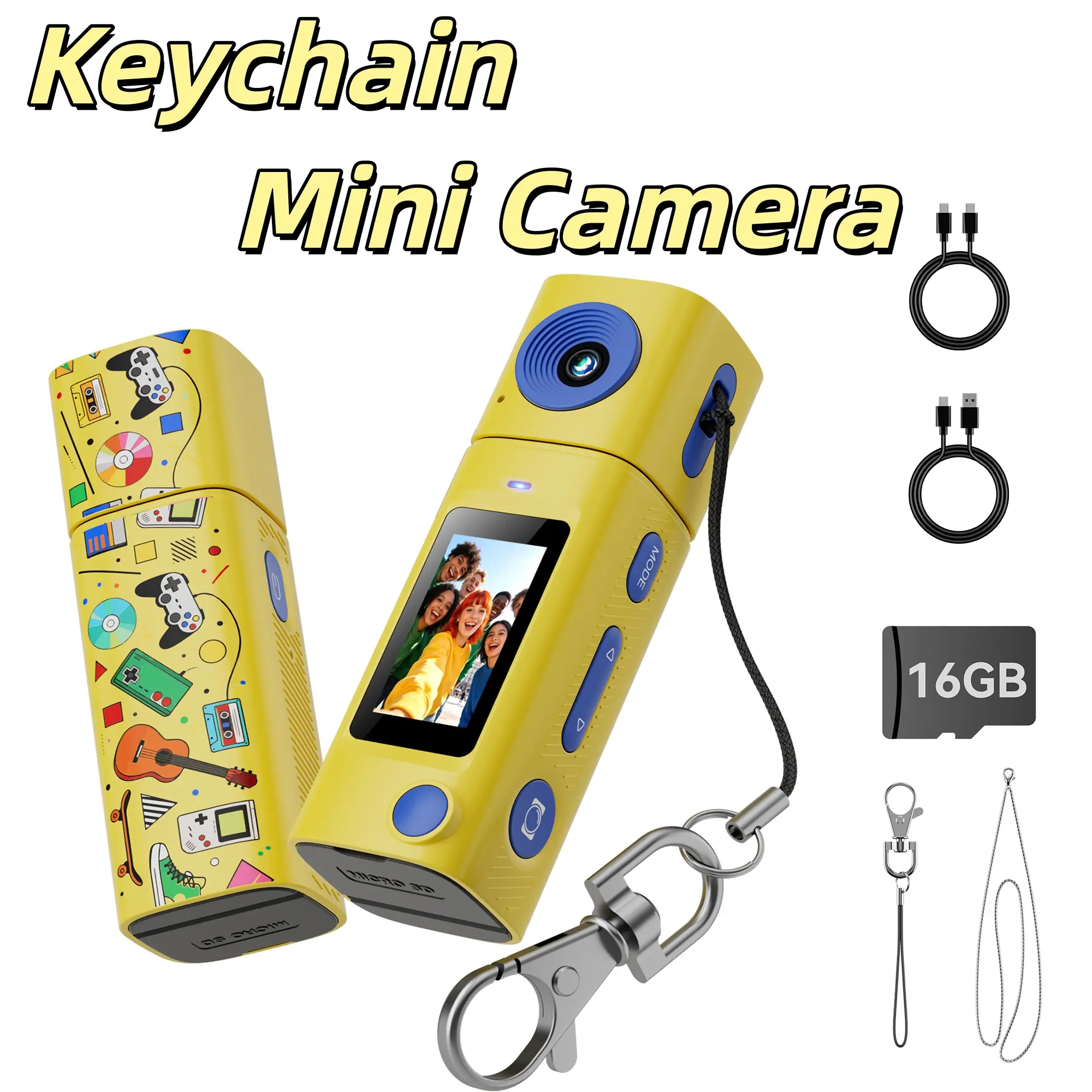 【 Gift: 16GB SD Card 】 Mini  Digital Keychain Camera - Compact Vlogging Camera for recording videos and taking photos, 0.96-inch display screen, 21 color filters, vintage Y2K design, including charging cable and lanyard pictures camcorder