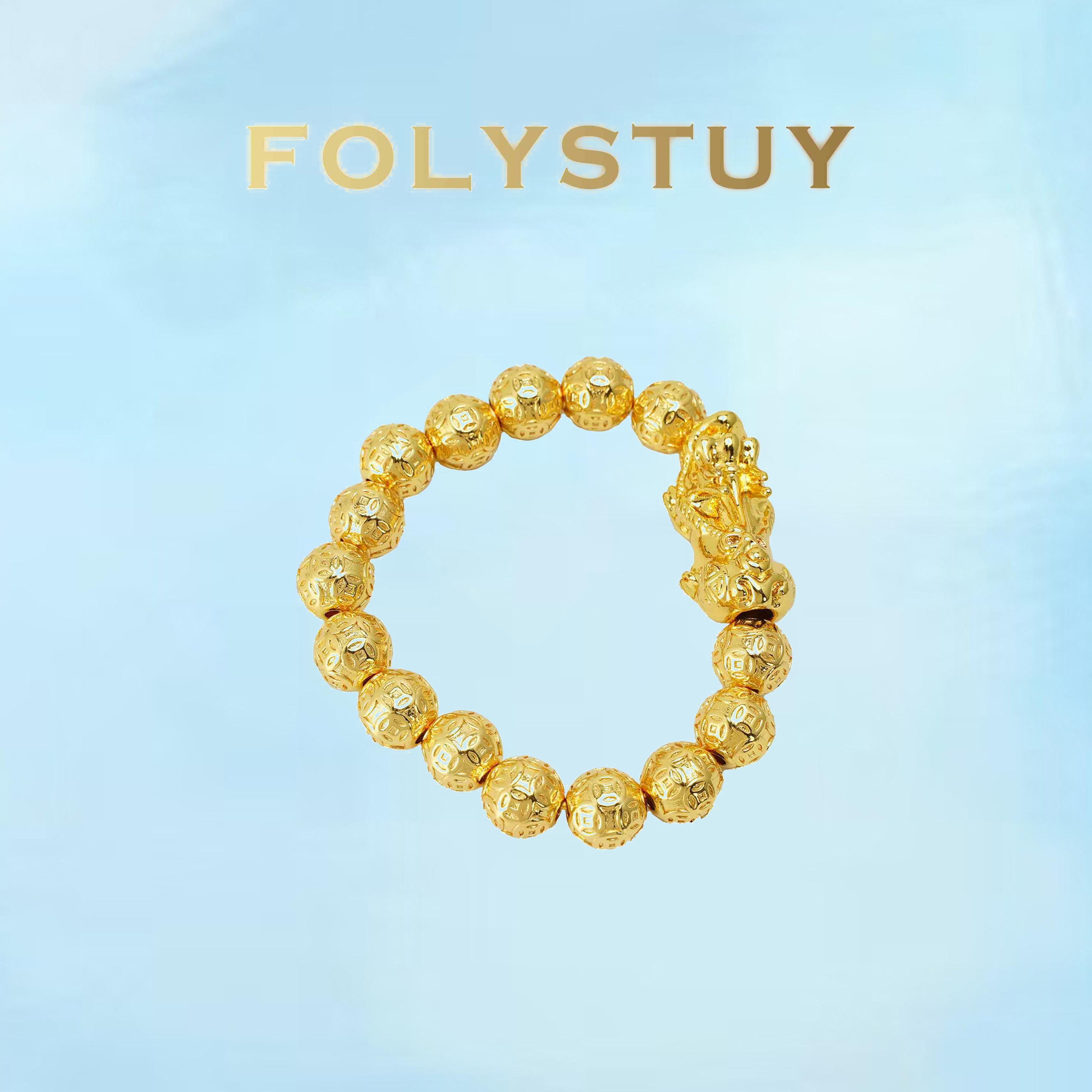 [FOLYSTUY (W178)]Mens Pixiu Carved Bead Bracelet, 0.41" Round Bead with Intricate Engraving, Mythical Creature Design Bangle, Sturdy Statement Wrist Jewelry for Men, Perfect for Everyday Style