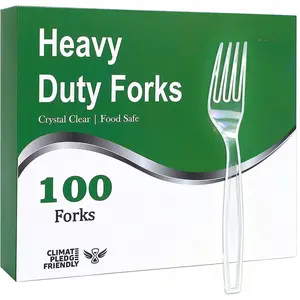 100 Count Disposable Plastic Forks Set, Clear Plastic Forks Bulk, Heavy Duty Solid Utensils for Parties, Catering, and Everyday Use