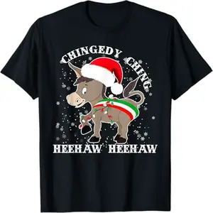 Dominick The Donkey Chingedy Ching Italian Christmas Donkey T-Shirt, 100% Cotton, Single Side Printed, Black Short Sleeve T-shirt, 1 pc, Christmas Halloween Thanksgiving Gift