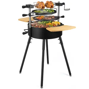Memorial Day Sales BIG HORN OUTDOORS 3-Tier Adjustable Open Fire Grill, Portable Santa Maria Style Charcoal Grill with Modular Design for Backyard BBQ, Camping, Tailgating & Beach Cookouts