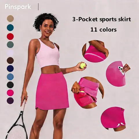 PINSPARK Women's High-Waisted Sporty Chic Golf Skort - A-Line Synthetic Active Style with 3-Pocket Carry, Drawstring, Built-In Above-The-Knee Shorts for Golf, Pickleball, 3Pocket Carry