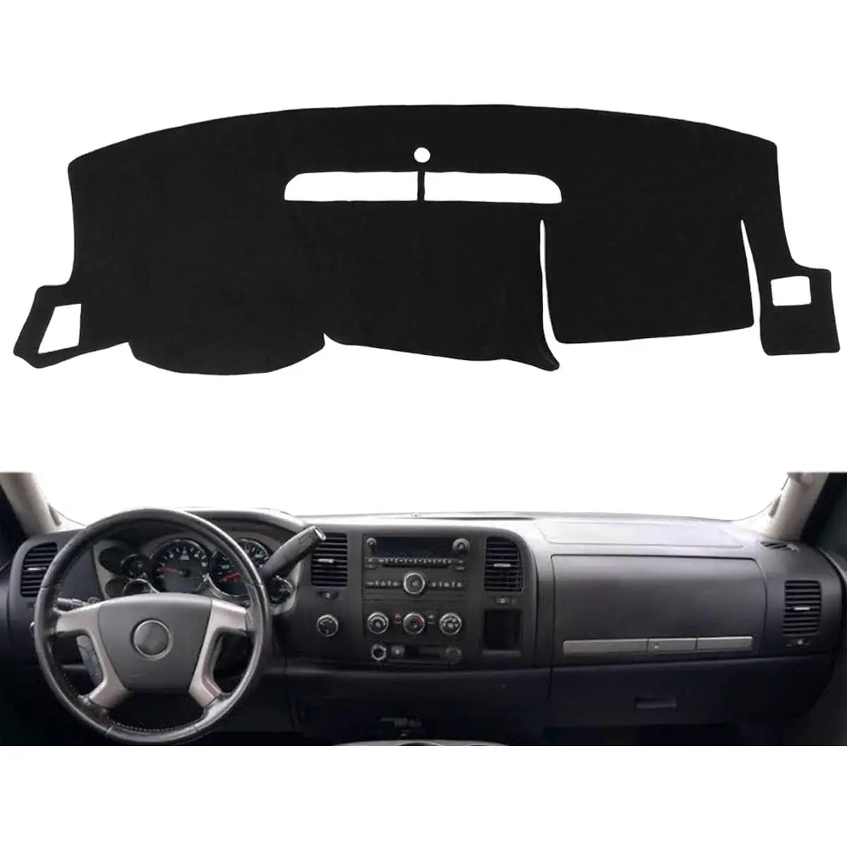 Dash Cover Mat Custom Fit for 07-13 Chevy Chevrolet Silverado 1500 2500HD 3500HD LS/LT/WT, 07-13  Sierra 1500 2500HD 3500HD SL/SLE/WT,Dashboard Cover Pad Carpet(Black) Y74