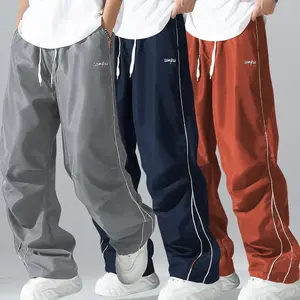 3-piece set of men's sports jogging pants, side striped decorative pants, straight leg loose sports pants, comfortable, breathable, lightweight pants suitable for daily leisure sports,athletic