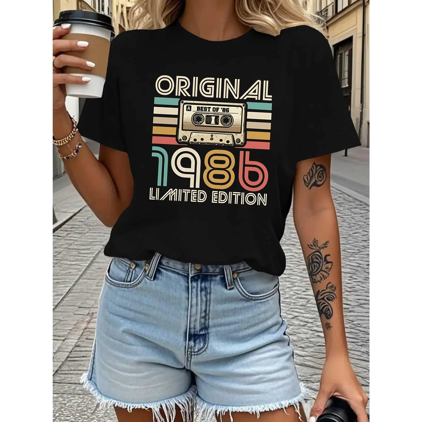 Women's 1986 Original Limited Edition Casual Crew Neck Short-Sleeve T-Shirt - Breathable Lightweight Premium Fabric, Simple Everyday Fit, Casual OOTD Staple, All-Season Streetwear Top, Shortsleeve, Wardrobe Staples, Round Neck, All Seasons