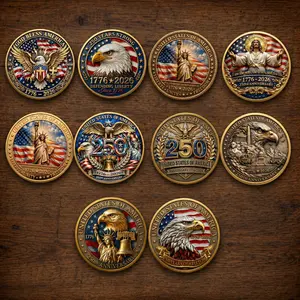 [5 Coins] 250th Anniversary United States Print Commemorative Coin, 1776-2026 Gold Color Metal Challenge Coin Double-Sided Patriotic Eagle Liberty Collectible Coin American Independence Day 250 Years Freedom Souvenir Gift for Veterans Patriots Collectors