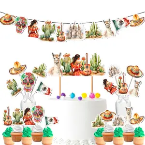 Mexican Fiesta Party Decoration Set – Cake Topper, Cupcake Toppers, Banner, and Centerpieces