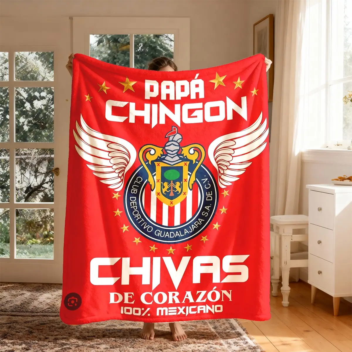 Mexican Chivas Football Club Papa Chingon Theme Flannel Throw Blanket, Mexican Dad Blanket, Large Size, Soft Lightweight Warm, Perfect for Bed Sofa Office Camping Travel Gift, Graphic Throw Blanket, Cozy Blanket Throw