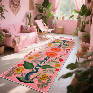 Abstract Style Floral Carpet, Crystal Velvet Long Rug for Bedroom Living Room Kitchen, Indoor Outdoor Home Decor Mat