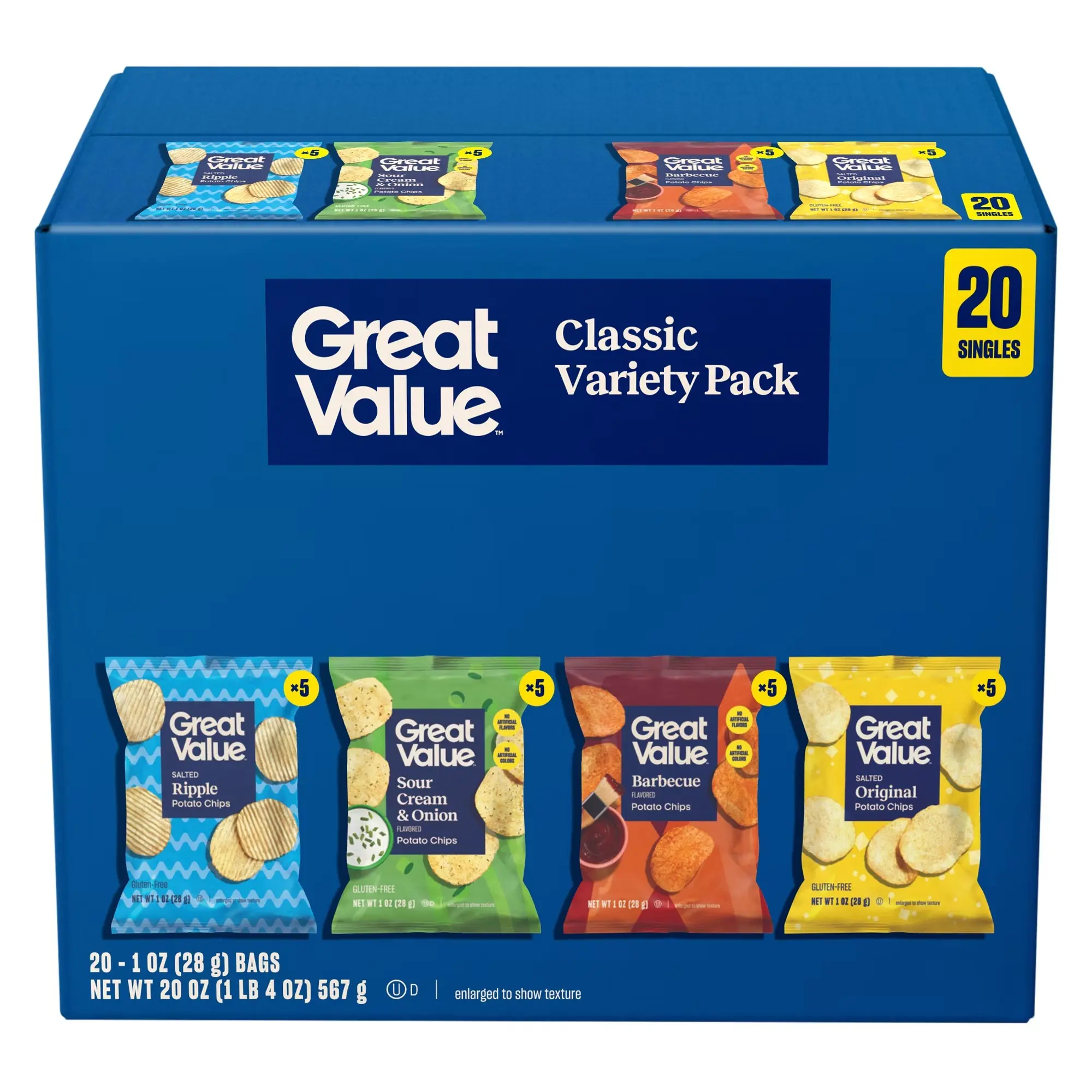 Great Value Classic Chips Variety Pack, 1 oz, 20 Count