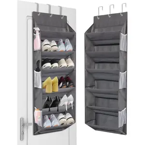Over the Door Shoe Rack Organizer Hanging Fits 12 Pairs Shoes with 6 Mesh Pockets 6 Deep Large Pockets 50lbs Weight Capacity Behind the Door Storage Organizers for Closet Narrow Door 1 Pack