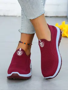 Women's Slip On Walking Shoes, Breathable Knit Mesh Casual Sneakers, Lightweight Comfortable Non Slip Athletic Shoes for Daily Commute, Outdoor Walking, Elderly & Mom Footwear