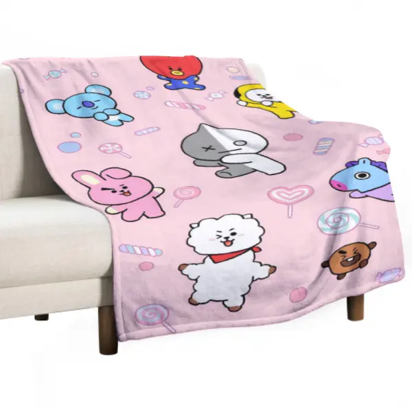 BT21 Plush Throw Blanket Lightweight Flannel Blanket for Sofa Bed Beach Camping All Seasons