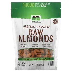 NOW Foods Real Food, Organic Raw Almonds, Unsalted, 12 oz (340 g)